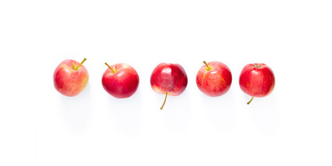 Fresh red apple. Creative fruit pattern. Red apples on white background. Flat lay, top view, copy space