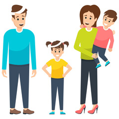 Fototapeta premium Happy family characters portrait, parents and their children 