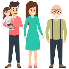Obraz premium Happy family characters portrait, parents and their children 
