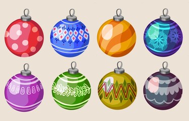 Christmas tree decorations isolated on white background illustration set. Winter Holidays and Celebrations concept. Balls. Vector illustration