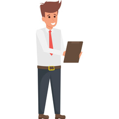 
Presenter avatar standing on a graphical board giving business presentation symbolizing the concept of project planning. 

