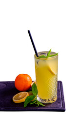 one glass with lemonade on isolated background