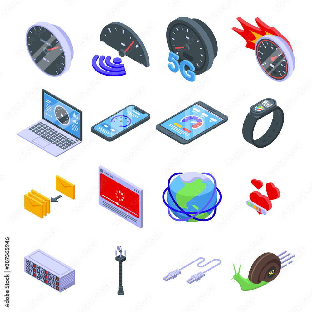Poster internet speed icons set. isometric set of internet speed vector icons for web design isolated on wh