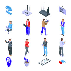 Wifi zone icons set. Isometric set of wifi zone vector icons for web design isolated on white background