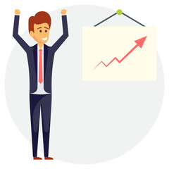 A male avatar standing with a smile depicting satisfied businessman  
