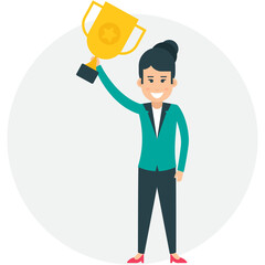 
Executive person icon holding trophy and celebrating his achievement
