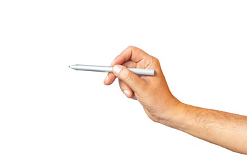 hand holding pencil isolate on white background