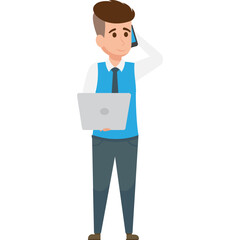 
A young businessman talking on phone and carrying laptop, businessman calling 
