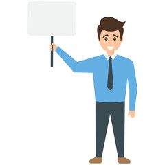 
Portrait of happy smiling young businessman showing blank placard
