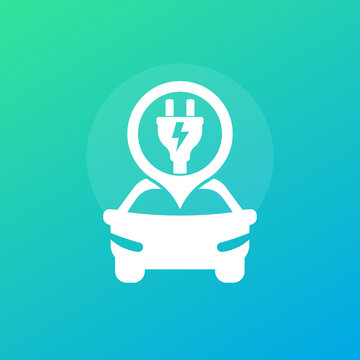 Electric Car And Plug, Green Transport Icon