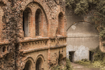 Fototapeta premium Windows of a brick wall of the fort.