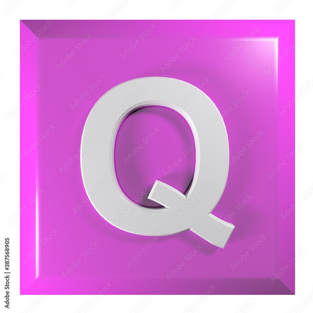 Fototapete pink square push button with the alphabetic letter q - 3d rendering illustration