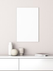 3d rendering. Empty frame mock up in interior with objects