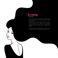 Abstract Fashion Woman with Long Hair. Vector Illustration. Stylish Design for Beauty Salon Flyer or Banner. Girl Silhouette cosmetics, beauty, health and spa, fashion themes.
