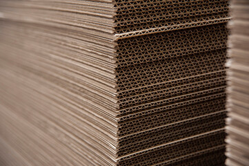 Sheets of corrugated cardboard are carefully cut and prepared for the manufacture of boxes at the...
