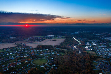 Obraz premium Aerial Drone of Plainsboro Princeton Foliage Sunset