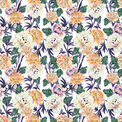 Hand painting seamless background pattern inspired by chinese Korean and Japan kimono