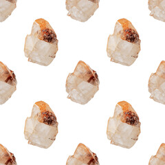 Seamless regular pattern with bright stone calcite mineral. Natural mineral rock specimen.