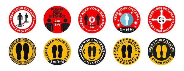 Round social distance floor sticker set