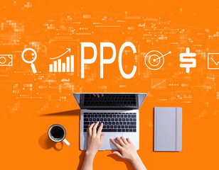 PPC - Pay per click concept with person using a laptop computer