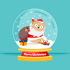 Flat design christmas snowball globe with cat