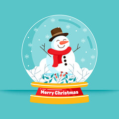 Flat design christmas snowball globe with snowman