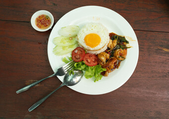 Pork and fried egg dishes Fast food, simple formatting Beautiful work, Thai people and people around the world like to order or cook.