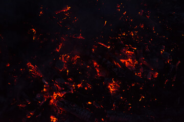 Fototapeta na wymiar Burning embers of a campfire