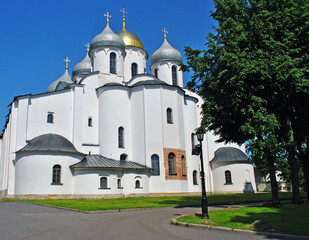 Fototapeta na wymiar Cathedral of St. Sophia on a sunny summer day. Veliky Novgorod, Russia 