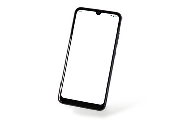 New modern black frameless smartphone mockup with blank white screen  Isolated on a white...