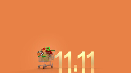 shopping cart and gold text 11.11 for shopping content 3d rendering.