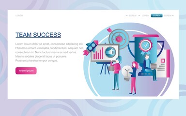 Team success. Banner, concept of website and mobile application development. Vector illustration. Landing page template. Flat, modern design. Symbols for web page or home page.