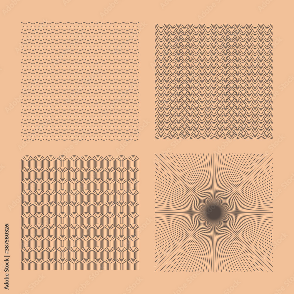 Poster Vector abstract textures in linear simple style - sun rays and waves