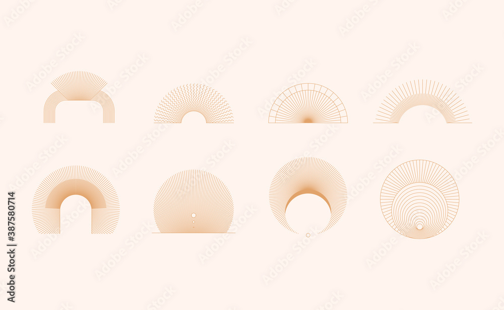 Poster Vector set of linear boho icons and symbols - sun logo design templates  and pritns - abstract design elements for decoration in modern minimalist style