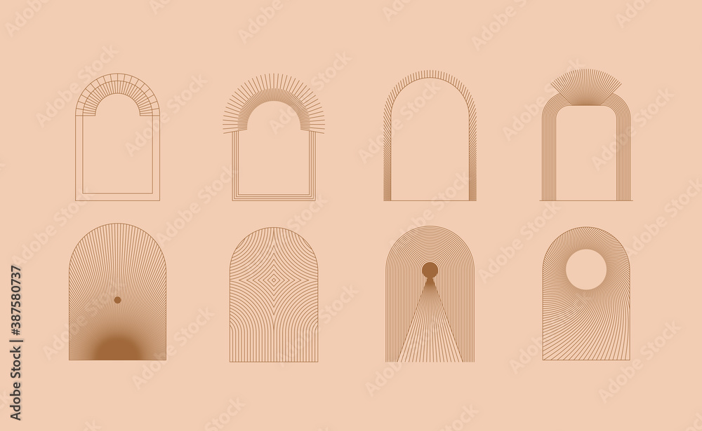 Poster Vector set of linear boho icons and symbols - sun logo design templates  and pritns - abstract design elements for decoration in modern minimalist style