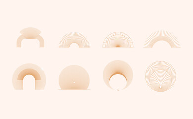 Vector set of linear boho icons and symbols - sun logo design templates  and pritns - abstract design elements for decoration in modern minimalist style