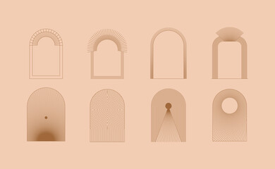 Vector set of linear boho icons and symbols - sun logo design templates  and pritns - abstract design elements for decoration in modern minimalist style