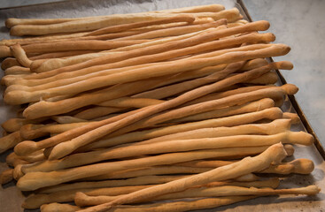 Breadsticks stretched, typical crunchy Turin baked grissini 
