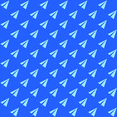 light blue paper plane on dark blue background repeat pattern