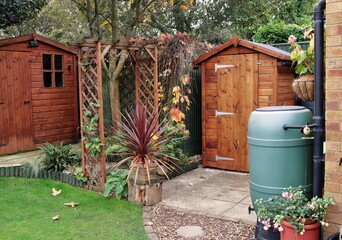 Naklejka premium Garden Shed with water Butts