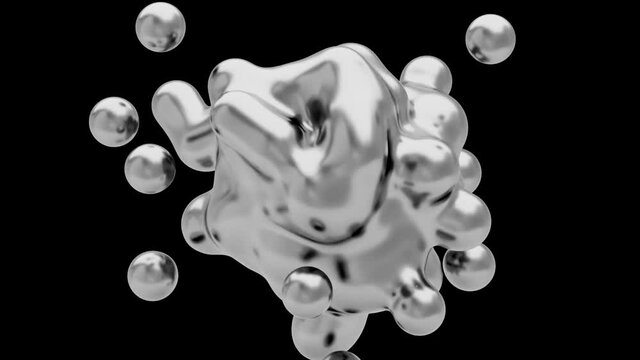 3d render of liquid matter deformation. Smooth elastic shape animation. Glossy metallic surface morphing.