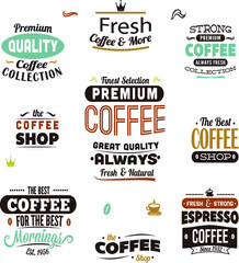 Set Of Vector Coffee Typographic Elements vintage retro labels And Stamps 