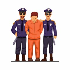 Police handcuff criminal man from front view concept in cartoon illustration vector on white background