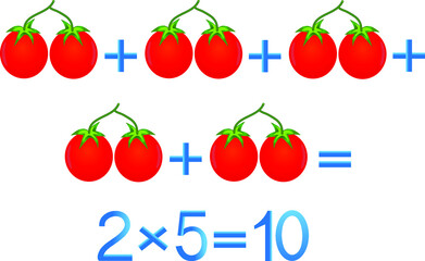 Educational games for children, multiplication action, example with tomatoes.