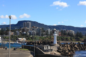 wollongong breakwater lightouse, white lighthouse in wollongong, Australia, Down under