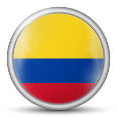 Glass light ball with flag of Colombia. Round sphere, template icon. Colombian national symbol. Glossy realistic ball, 3D abstract vector illustration highlighted on a white background. Big bubble.