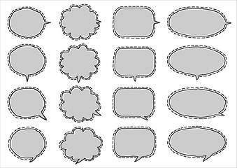 Set of black and white hand drawn speech bubbles with dotted line (The inside are white and gray)