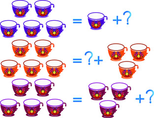 Educational games for children, on the composition of the five, example with cups.