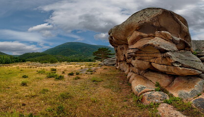 Eastern Kazakhstan. Bayanaul natural mountain Park in the middle of endless steppes. The age of the...
