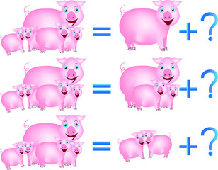 Educational games for children, on the composition of the five, example with pigs.